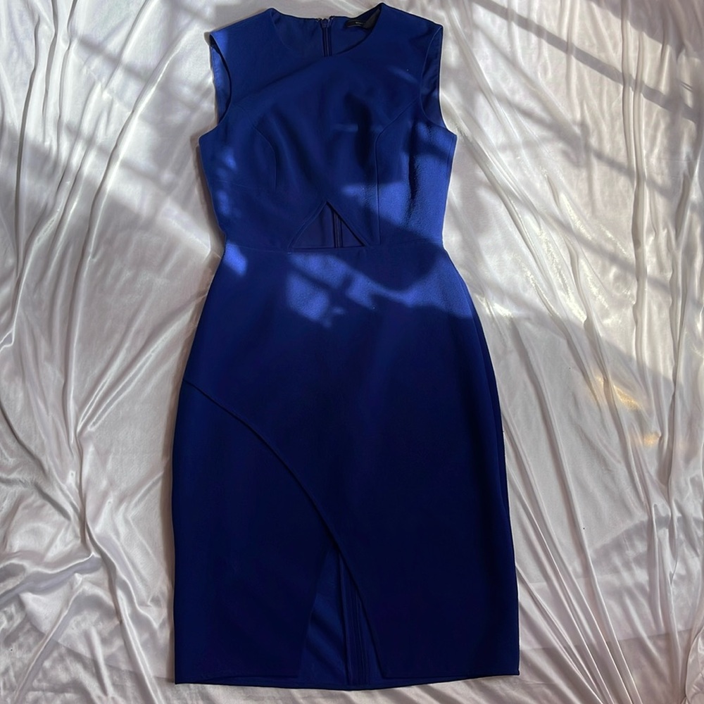 BCBG Blue Pencil Cut out split dress sleeveless